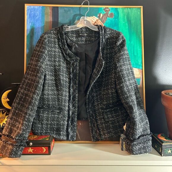 Chic Black and White Tweed Blazer XL - Picture 1 of 12